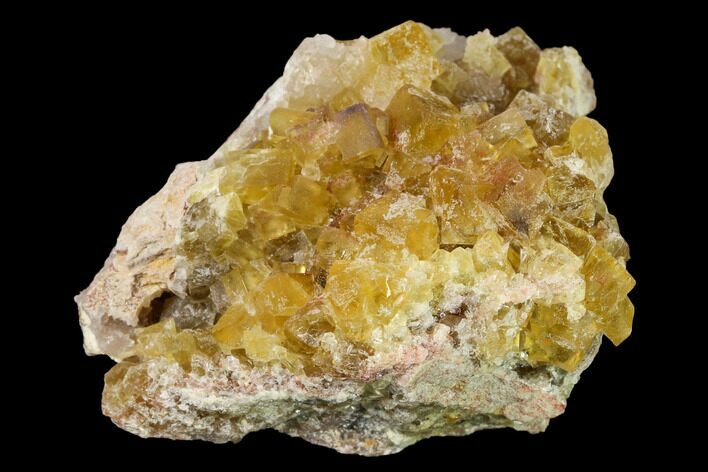 Yellow Cubic Fluorite Crystal Cluster with Quartz - Morocco #159962